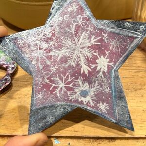 Snowflake Stay Wooden Ornament Double Sided Hand painted $22